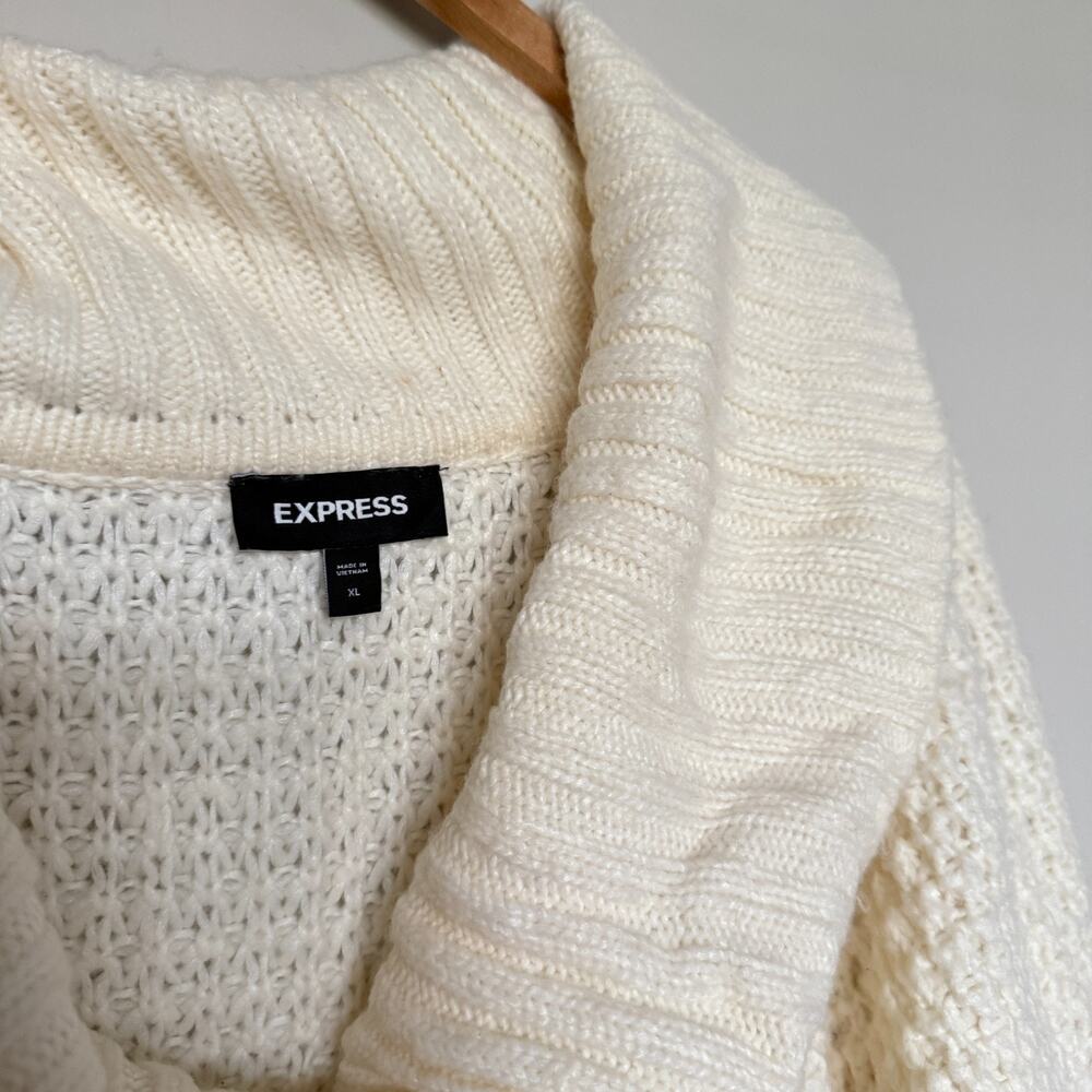 Express Women Sweater XL Ivory Cowl Neck Chunky Knit Boxy Winter Capsule Minimal - Picture 4 of 7